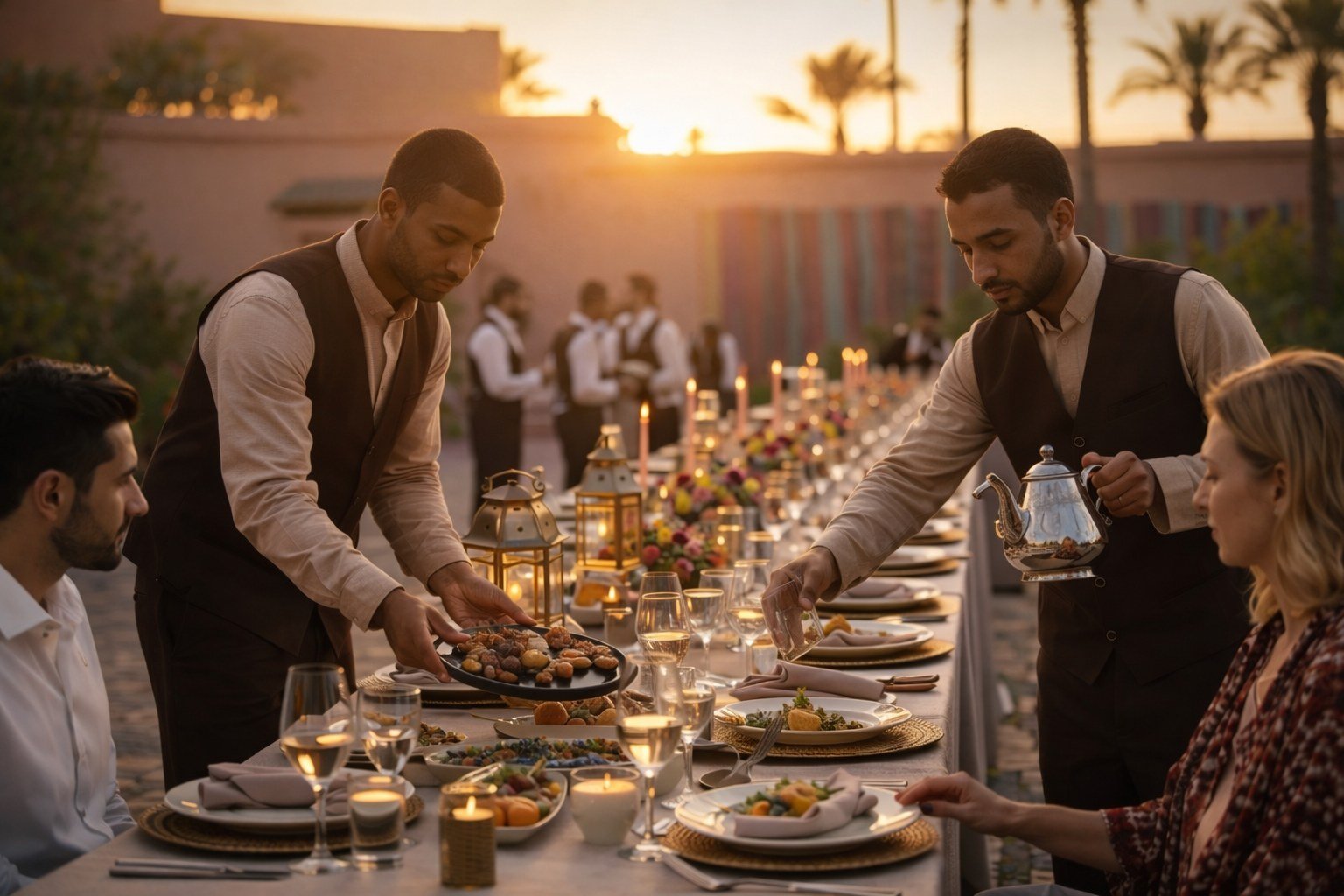 Service au coucher de soleil